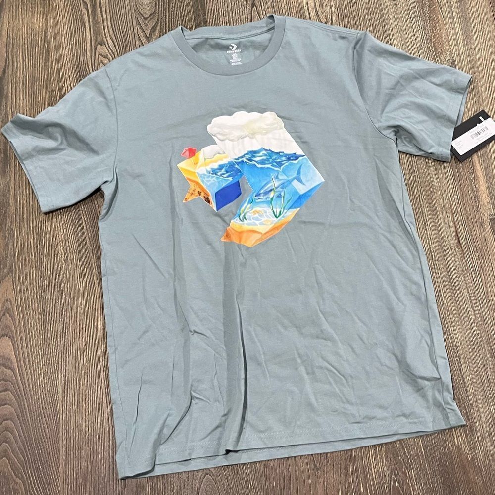 NWT Converse Star Chevron Ocean Graphic T-Shirt Short Sleeve Crewneck Grey M
